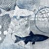 Twee vissen in grijsblauw van Lida Bruinen