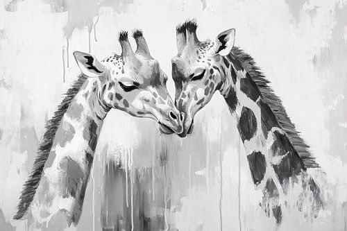 Twee giraffen in zwart-wit