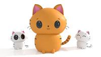 Kat met kittens in Kawaii stijl