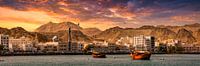 Panorama Haven Skyline Muscat in Oman bij zonsondergang van Dieter Walther thumbnail