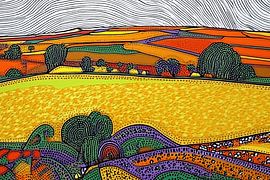 Colourful landscape in pointillist style by Ton Kuijpers
