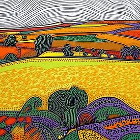 Kleurrijk landschap in pointillistische stijl van Ton Kuijpers