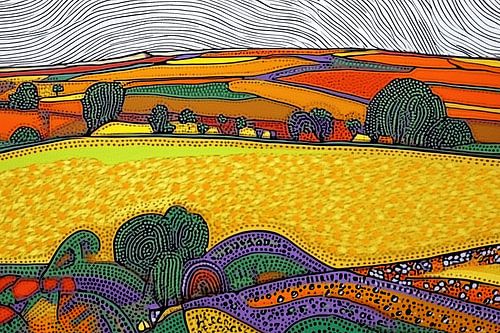 Kleurrijk landschap in pointillistische stijl