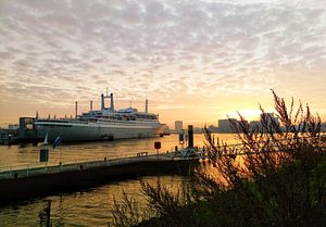 SS Rotterdam in de zonsopkomst onder een sprookjesachtige lucht van Daniël van Leeuwen