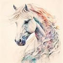 Sprookjesachtig portret van een wit paard  in Aquarel van Anne Loos thumbnail