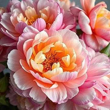 Een kleurrijk beeld van pioenrozen . van J.a Dijkstra