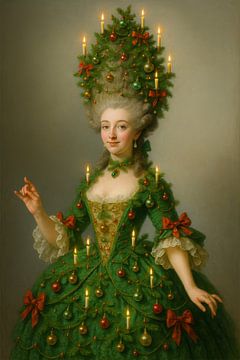 Rokoko-Weihnachtsporträt mit Tannenkleid, Kerzen und klassisch-festlichen Details von But First Framing