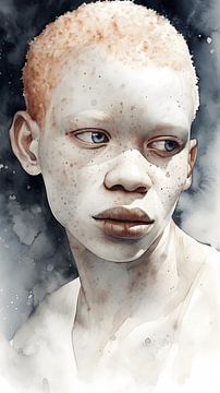 Portret van een zwarte albino met aquarelverf van Felix Wiesner