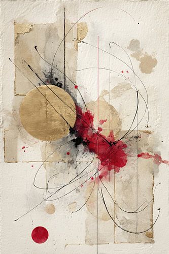 Abstrakte Malerei - Gold Rot Geheimnisvolle Dynamik von Joriali Abstrakte Kunst