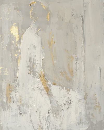 Figuratief portret met gouden accenten in Japandi stijl