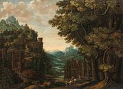 Bergachtig landschap met rivierdal en kastelen, Jan Meerhout van Schilders Gilde thumbnail