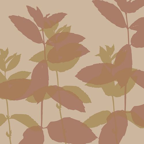 Feuilles dans les tons chauds de brun, d'or et de beige. Art botanique abstrait.