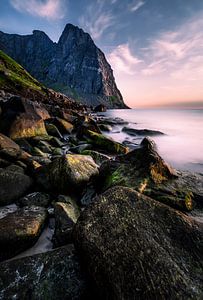 Kvalvika Beach Sonnenuntergang, Lofoten Norwegen