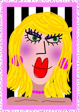 Kleurrijk portret roze dame van Corrine Ponsen