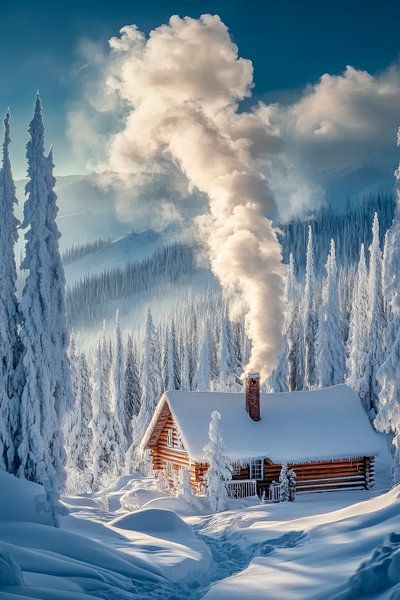 Cabane d'hiver paysage par Poster Art Shop