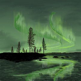 Green Northern Lights reflection by Aurealis Creatief