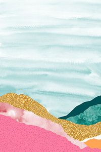 Collage: abstrakte Landschaft in frischen Farben. Boho-Stil.