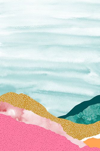 Collage : paysage abstrait aux couleurs fraîches. Style bohème.