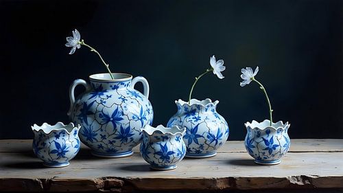 Delfts Blauwe Vazen en IJzige Bloemen