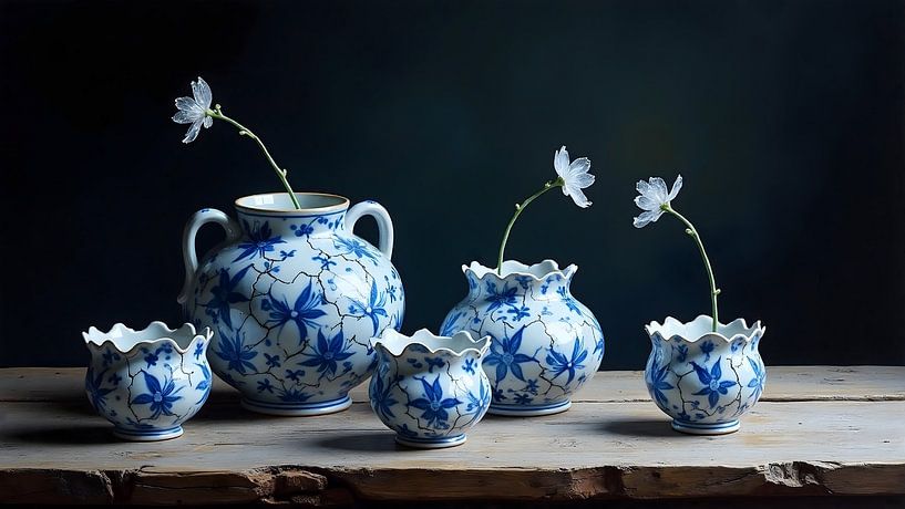 Delfter Blaue Vasen und Eisige Blumen von Hai Maivory