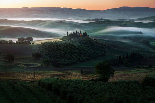 Morgennebel im Val d'Orcia, Toskana von Roy Poots