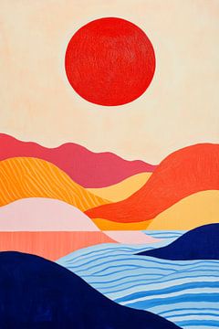 Vibrant landscape with red sun by Poster Art Shop