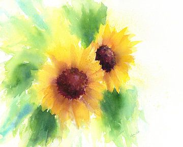 Twee Zonnebloemen Aquarel van Karen Kaspar