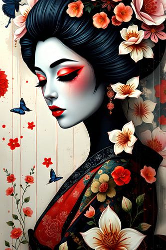 schilderij vrouw met bloemen