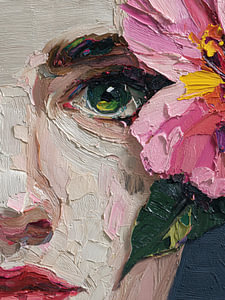 Impressionistisches Porträt mit Blumen – farbenfrohe Wanddekoration