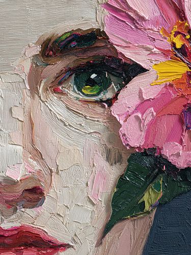 Portrait impressionniste avec des fleurs – Décoration murale colorée