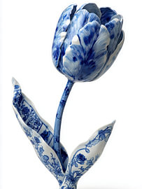 Tulip in Delft Blue, Abstract Still Life by Wilma Mesman