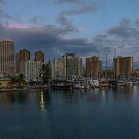 Skyline van Waikiki. van Jaap van den Berg