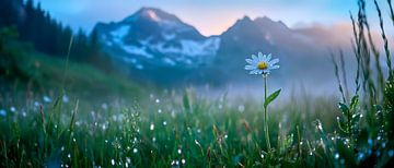 Berglandschap met bloeiende madeliefjes van Poster Art Shop