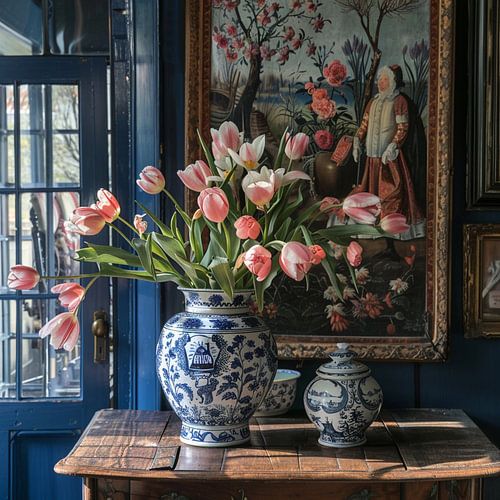 Bloemstilleven Delftse Vazen Nederland Barok Elegantie Schilderij