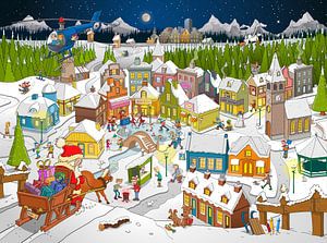 Fröhliche und bunte Winter- und Weihnachtsillustration