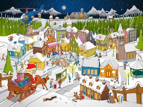 Zoekplaat met een vrolijke en kleurrijke winter en kerst illustratie.