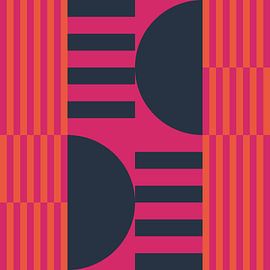 Abstract geometric art in retro style in orange, magenta and taupe by Dina Dankers