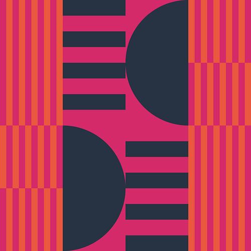 Abstracte geometrische kunst in retrostijl in oranje, magenta en taupe