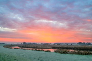 Sonnenaufgang über dem IJsseldelta bei Kampen in Overijssel von Sjoerd van der Wal