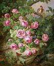 Großes Rosenstillleben mit Schmetterlingen und Vogel, Josef Lauer von Meisterhafte Meister Miniaturansicht