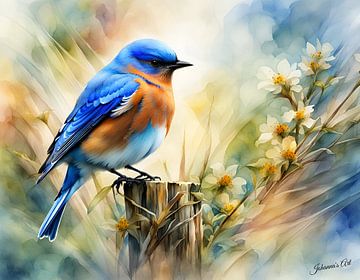 Prachtige vogels van de wereld - Oostelijke blauwe vogel2 van Johanna's Art