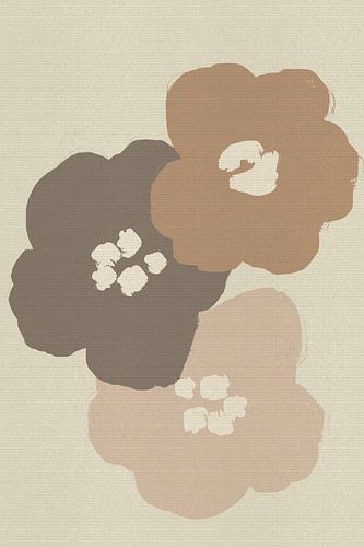 Pop-art bloemen in roze, terracotta, taupe op wit
