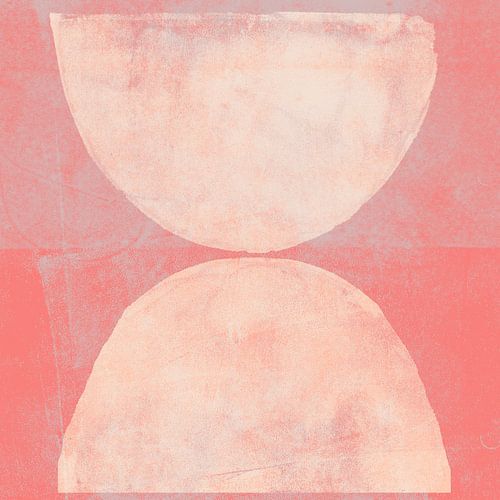 Abstracte rustieke vormen in wit en roze.