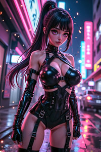Dark Fantasy Anime Cyberpunk Wall Art: VEXALYRIA – Sexy Anime Fetish Girl on the Streets of the Cybe