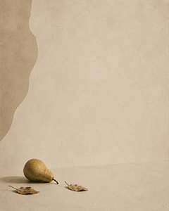 Minimalist Autumn Pear Still Life with Dried Leaves