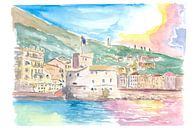 Rapallo beach promenade with harbor castle and sun reflections by Markus Bleichner thumbnail