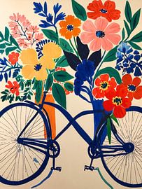 Bäume, Blumen, Blätter und Fahrrad