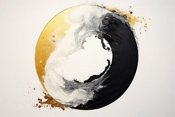 Zwart en Goud Abstracte Cirkel Explosie Kunst van Digitale Schilderijen
