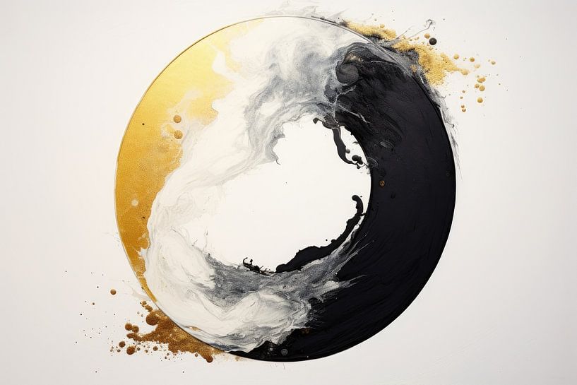Black and Gold Abstract Circle Explosion Art by Digitale Schilderijen