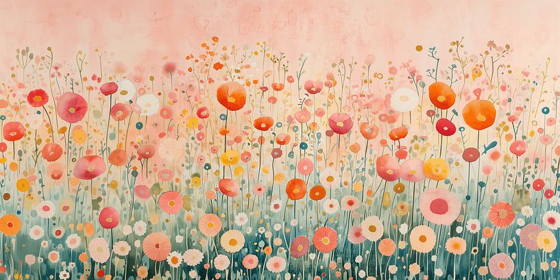 Dreamy Flower Meadow - Watercolour Painting full of Colour and Atmosphere by Artsy